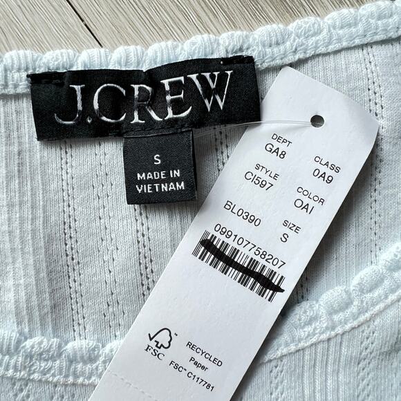 J Crew Pointelle Baby Tee Womens Small OAI Ocean Air Light Blue - Picture 2 of 13